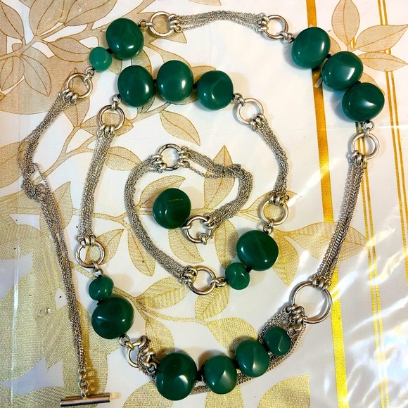 Vintage Kenneth Cole Belt / Necklace - Green Aventurine Gemstones - Adjustable - Picture 1 of 7